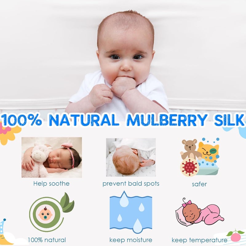 PROMEED 23 Momme Silk Crib Slip for Baby Hair, No More Bed Head and Baby Bald Spots, 100% Silk Crib/Bassinet Sheets for Baby Boy/Girl (White) - Image 2